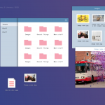 Screenshot from Dan Hett's 'Closed Hands' showing an illustration of a computer desktop screen with open folders and images