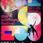 A colourful poster in the Bauhaus style reading 100 jahre bauhaus