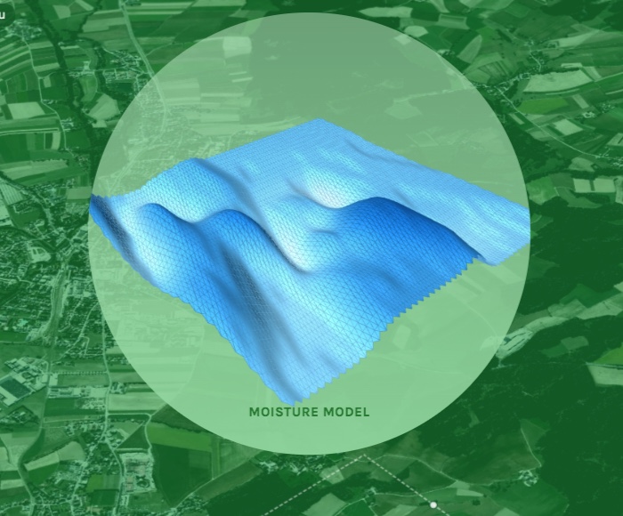 A soil moisture model using different shades of blue to depict soil moisture levels